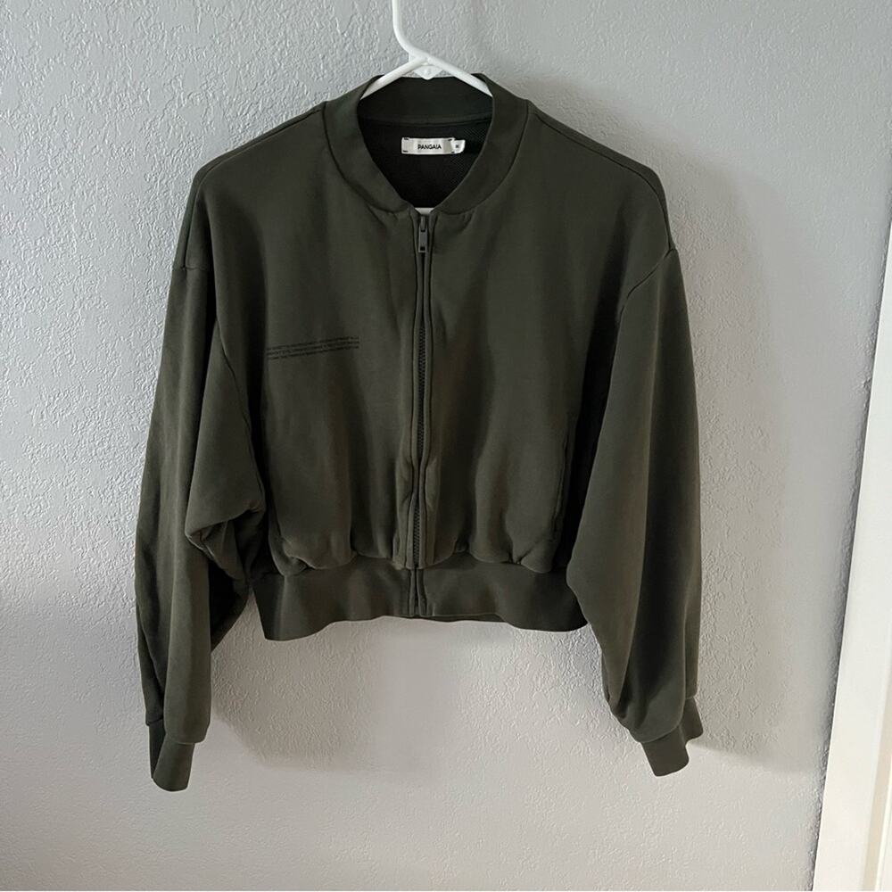 Pangaia Army Green Cropped Bomber Jacket